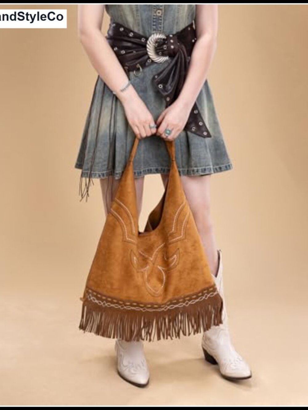 Fringe Suede-Like Oversize Hobo Shoulder Bag Top Handle Handbag - Picture 2 of 4